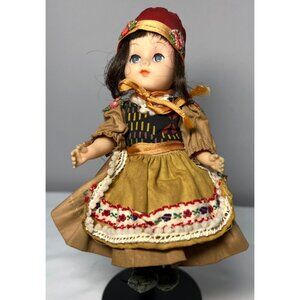 Vintage Collectible Doll In Traditional Folk Costume With Embroidered Dress & Ve